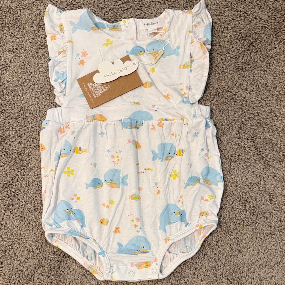 Angel Dear Blue Whale Print Baby Romper